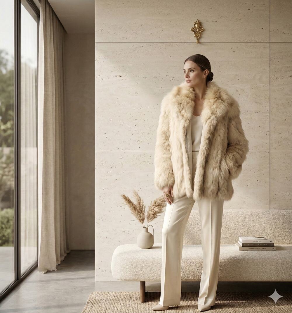 Natural Blue Fox Coat Norway Size L/M Vintage Mob Wife Apres Glamour Hollywood